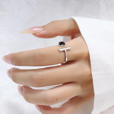 Dark Style Korean Open Ring: Geometric Black Drip Glaze for Women