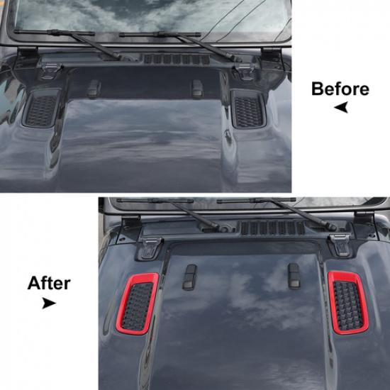 Röd motorhuv, motorhuvsluftutloppsskydd för Jeep Wrangler JL JT 18-21