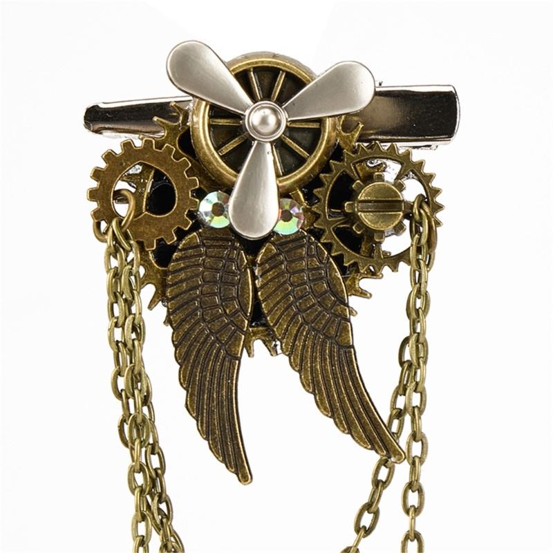 Elaborate Industrial Style Hairpin Wing Brooch Hair Jewelry Metal Gears Propeller Design For Role Play