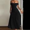 Spring New French INS Style Off-the-shoulder Temperament Thin Pleated Dress Elegant Style