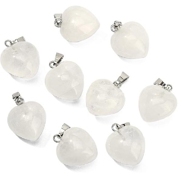 LiQunSweet 10 Pcs Genuine Amethyst Semi-Precious Gemstone Quartz Stone Heart Shape Pendants Bulk for Women Jewelry Necklace Making Findings