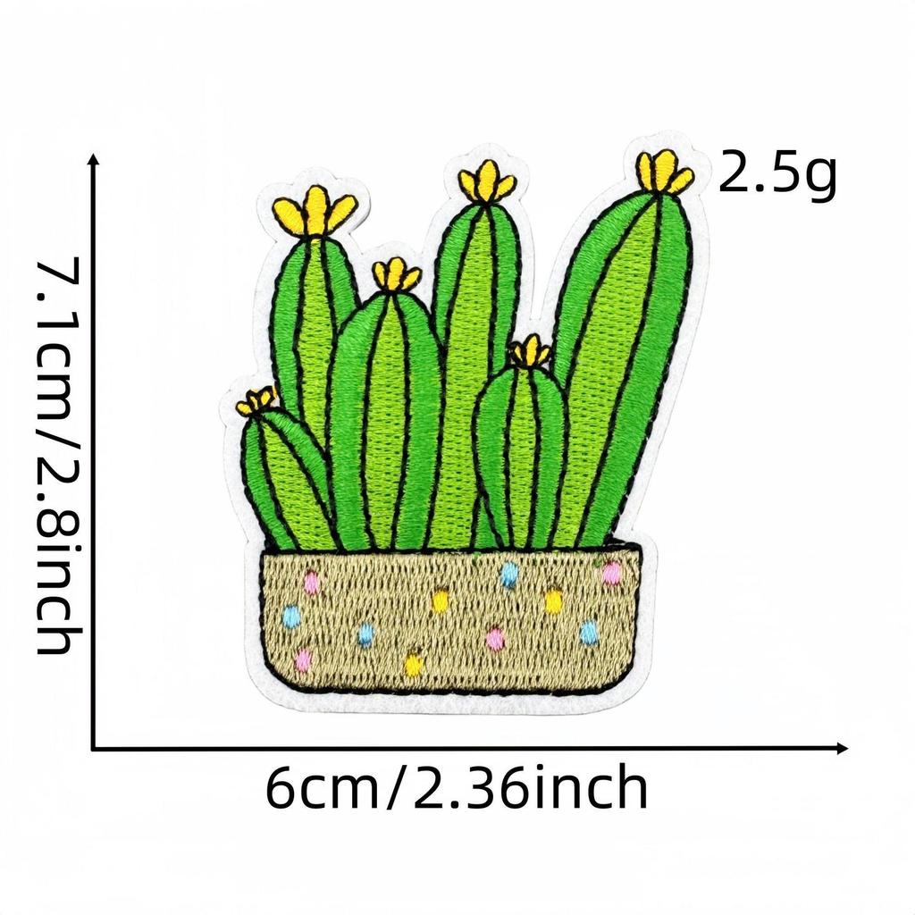 Cartoon Cactus Embroidered Cloth Patch with Hot Melt Adhesive