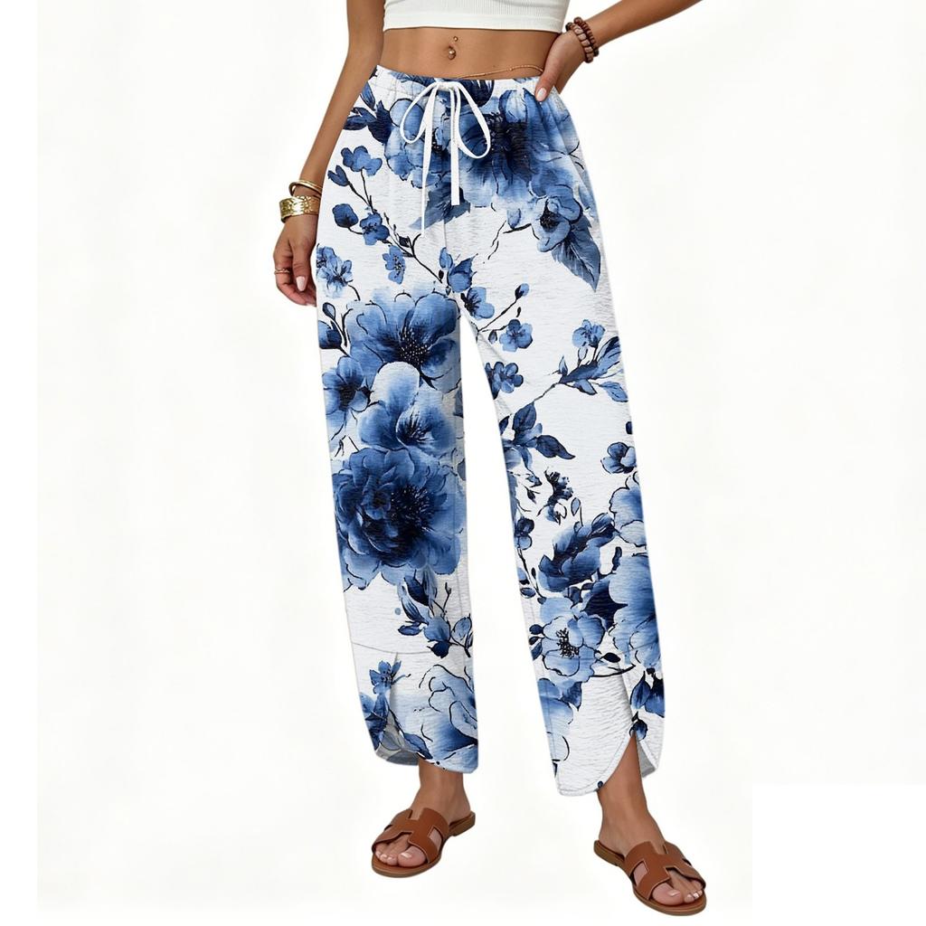 Women Casual Wide Leg Loose Fit Drawstring Pants with Rainbow Heart Print Lightweight Comfortable Trousers for Everyday Wear