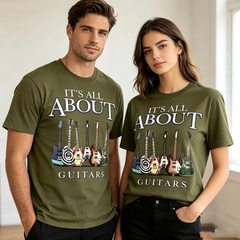 Its All About Guitars Graphic T Shirt Vintage Rock Music Print Unisex Soft Cotton Crew Neck Short Sleeve Trendy Casual Tops