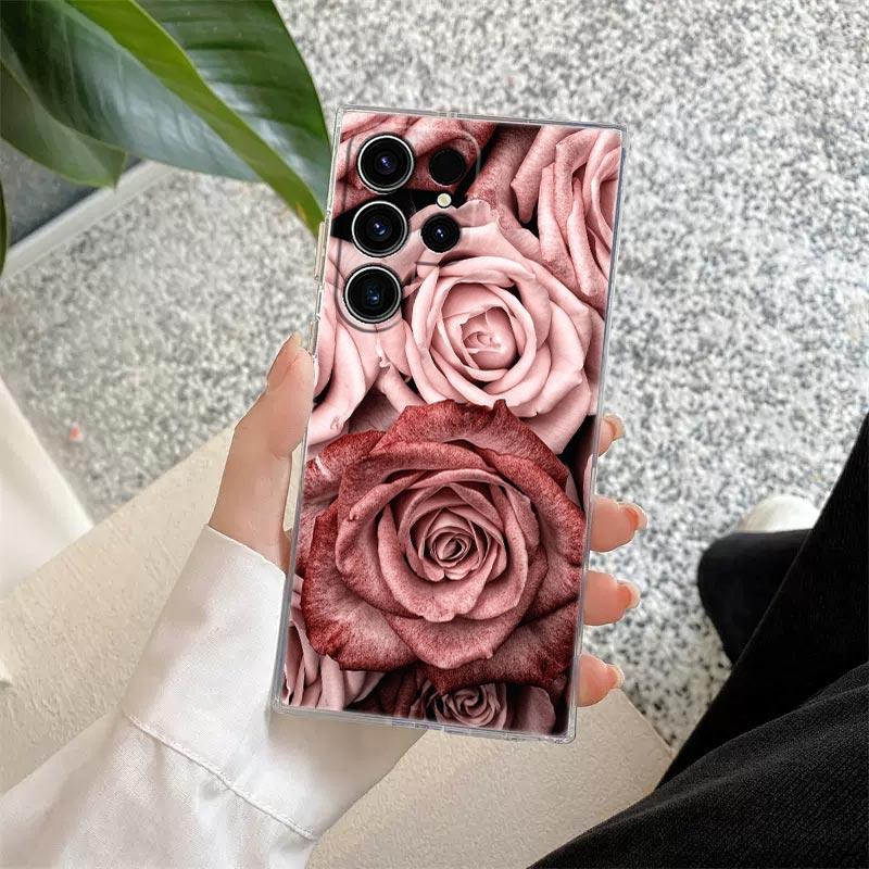 Gold Pink Rose Glitter Hearts Phone Case For Samsung S24 S23 Ultra S22 S20 Plus S21 FE Clear Cases Cover Galaxy S24Ultra Fundas