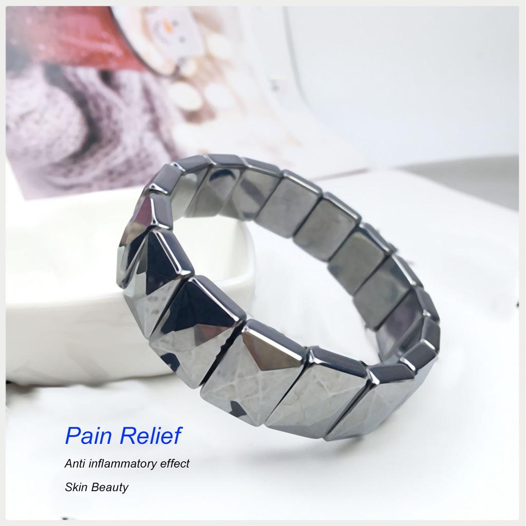 Terahertz Stone Bracelet Fashionable Faceted Rectangle Pain Relief Energy Stone Bracelet for Men
