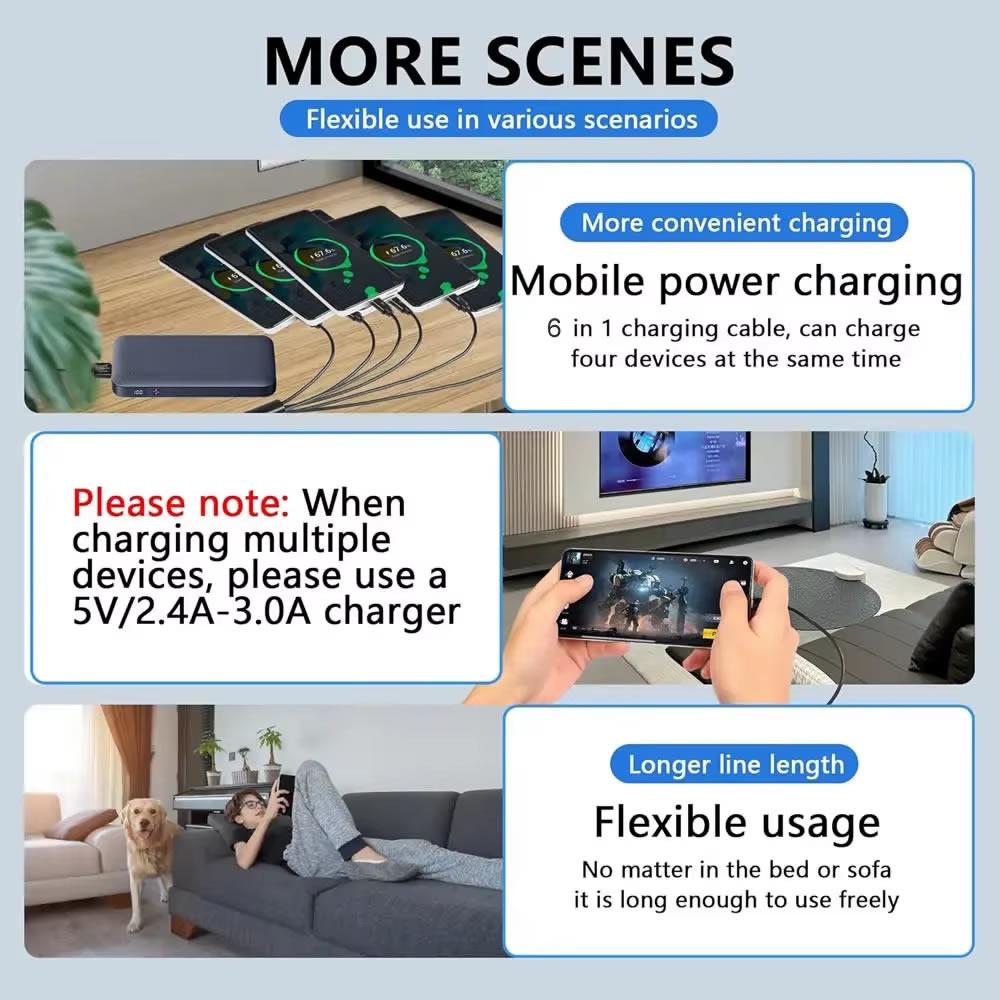 6 in 1 USB C PD Splitter Cable Multi USB C to Type C Male Charger Cord for 15 Pro / Android Phone Tablet Switch and More