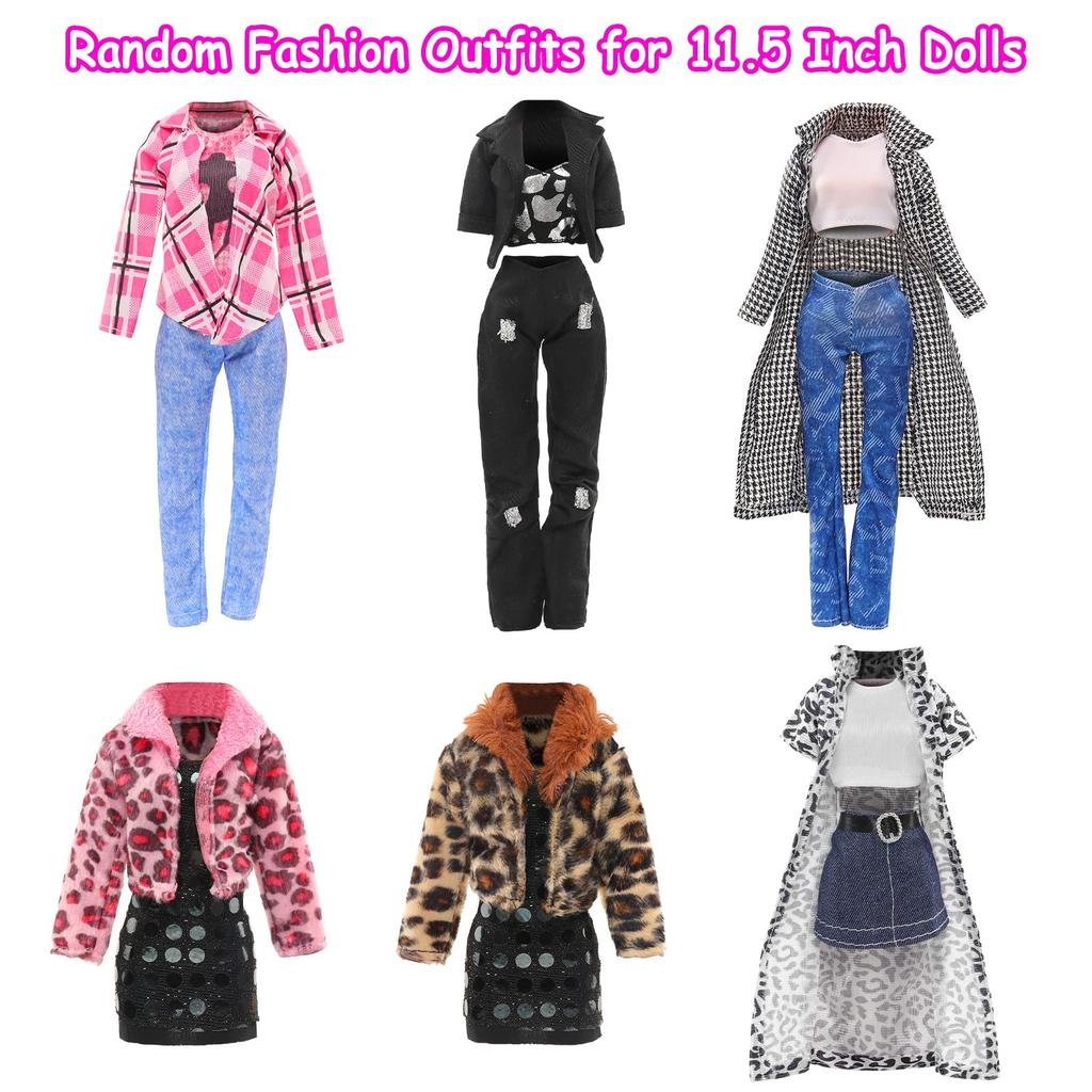 Barwawa 30cm Doll Clothes, Doll Dresses, 17-Piece Set 2 Outfit Sets + 3 Dress Sets + 10 Pairs of Shoes + 2 Glasses, Suitable for 16 Scale Dolls