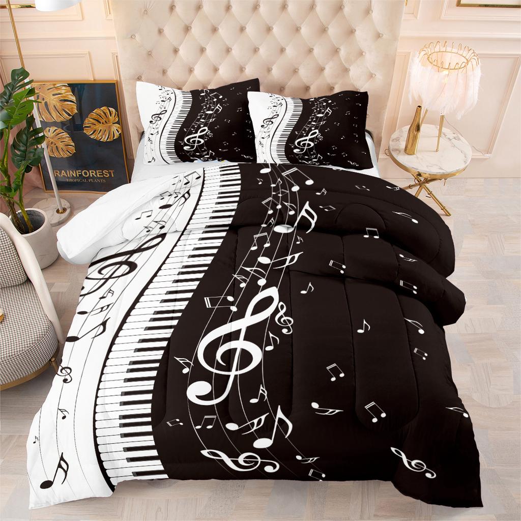 Dachshund Graffiti Patchwork Quilted Comforter Set - 3 Piece Bedding Set with Down Alternative Fill