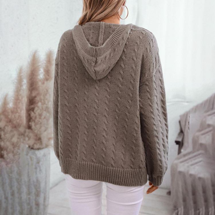 Vintage Autumn Winter V Neck Loose Knitwear Sweater Long Sleeve Solid Color Cardigan Top