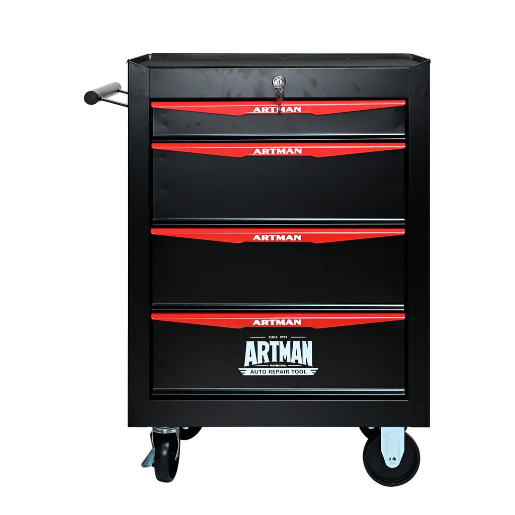 Mobile Metal Tool Cabinet with 4 Drawers, 508 mm (20 Inch), and Ball-Bearing Drawer Slides, Organizing Steel Tool Box – Black-Red