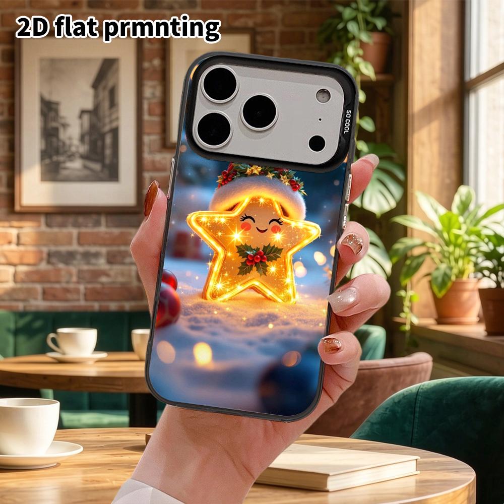 Phone Case: 2D Flat Design Suitable for iPhone 18 17 16 15 14 13 Pro, Colorful Silver Protective Case, Couple Style, Glowing Stars, Christmas and Hall