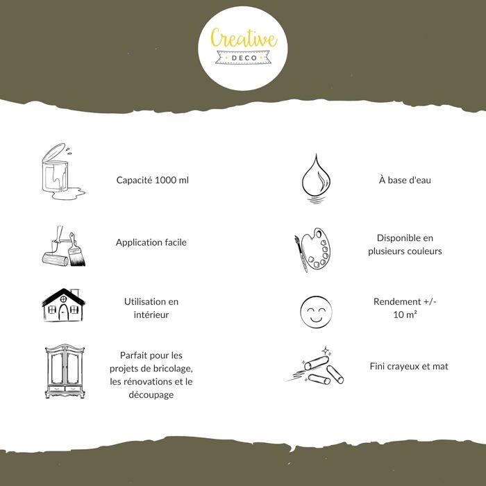Peinture à la craie - CREATIVE DECO - Chalk Paint - Kaki - Mat crayeux - 1 L