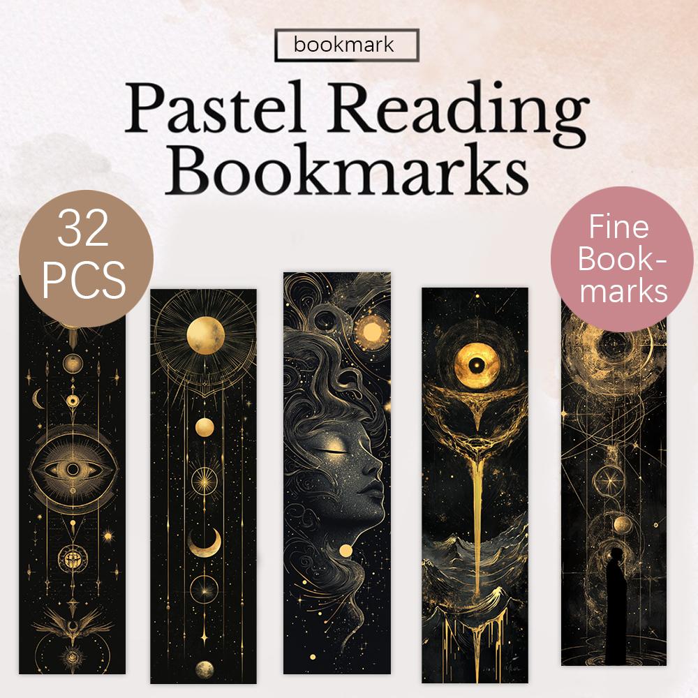 32pcs, Black Gold Series Bookmarks, suitable for back-to-school season, Christmas, Halloween, teachers, readers, and birthdays.