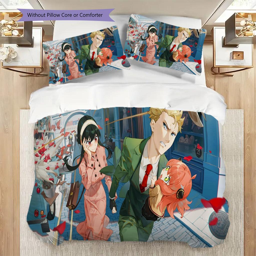 Anime Set Cute Characters Threepiece Set 1 Duvet Cover 2 Pillowcase Without Core Bedding Set Christmas Birthday Gift Soft And Comfortable