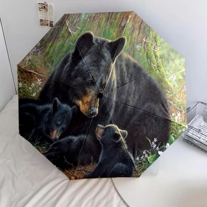 1PC Black Bears Automatic Umbrella - Suitable Travel Outdoor Portable Umbrella Birthday Gift Daily Essentials