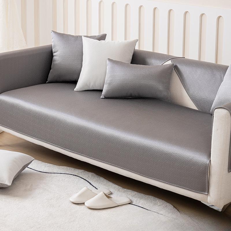 Ice Silk Sofa Cushion Summer Summer Summer Mat Non-Slip Affordable Luxury Style Cushion All-Inclusive Modern Simple Solid Color Universal Cover Towel