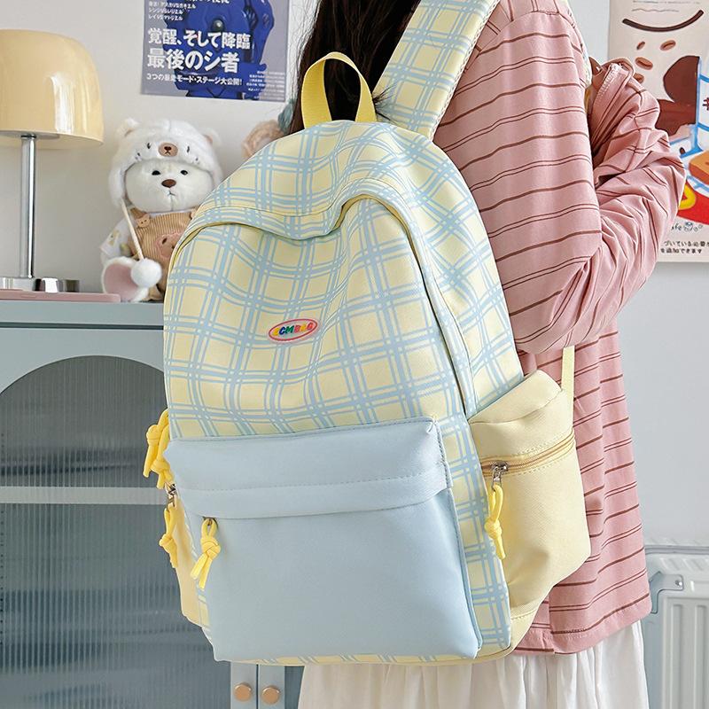 New Schoolbag Women's Japanese and Korean Ins Style High Value Plaid Backpack College Student Class Backpack