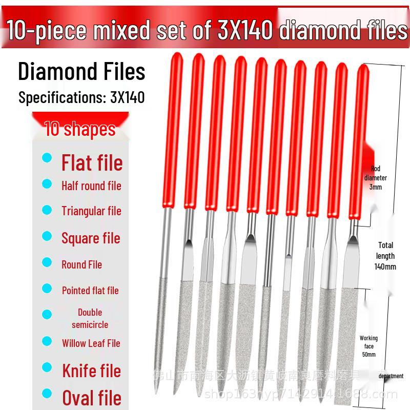 Diamond-Coated Alloy File Set - Assorted Shapes & Sizes
