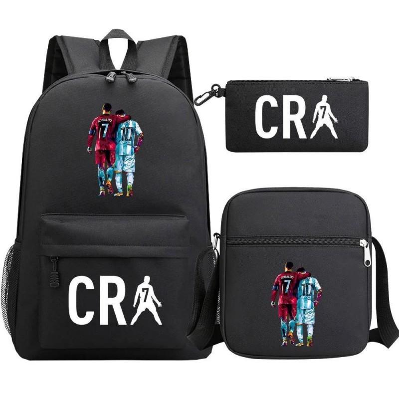 Set Zaino Scolastico Cristiano Ronaldo per Bambini Ragazzi Ragazze 15L Tessuto Oxford Borsa a Doppia Tracolla con Spallacci Imbottiti Traspiranti