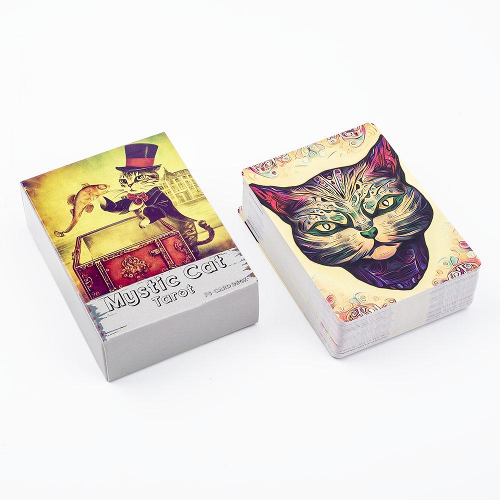 Tarot Pisică Mistică Pachet de 78 de Cărți Joc de Masă Englez Ediție Viziuni Divinație pentru Petreceri Întâlniri Nopți în Familie