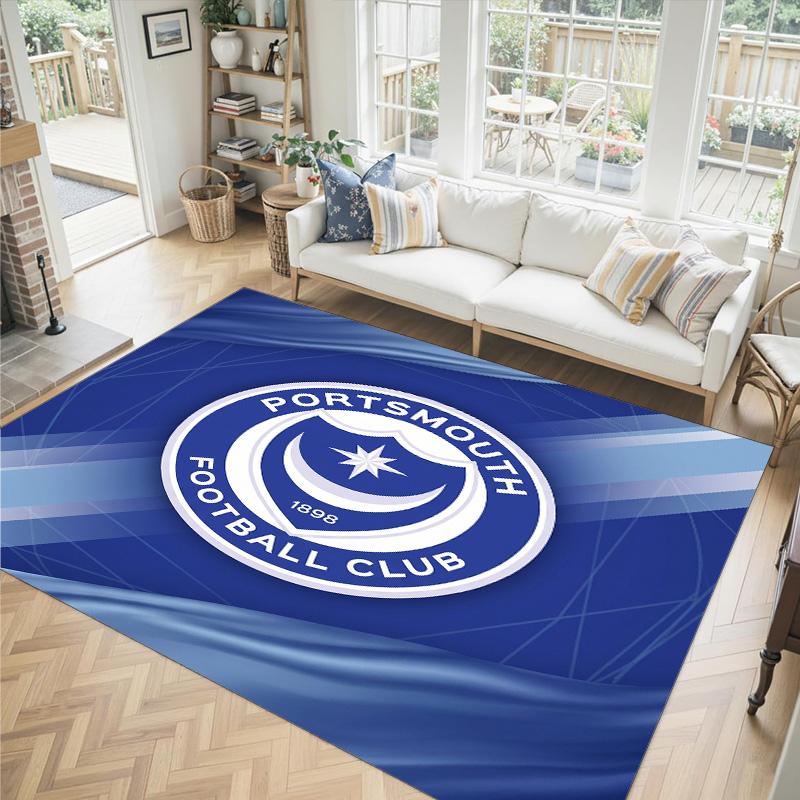 Portsmouth FC Design Crystal Velvet Carpet Cozy Non?Slip Printed Rug For Bedroom Living Room Entrance