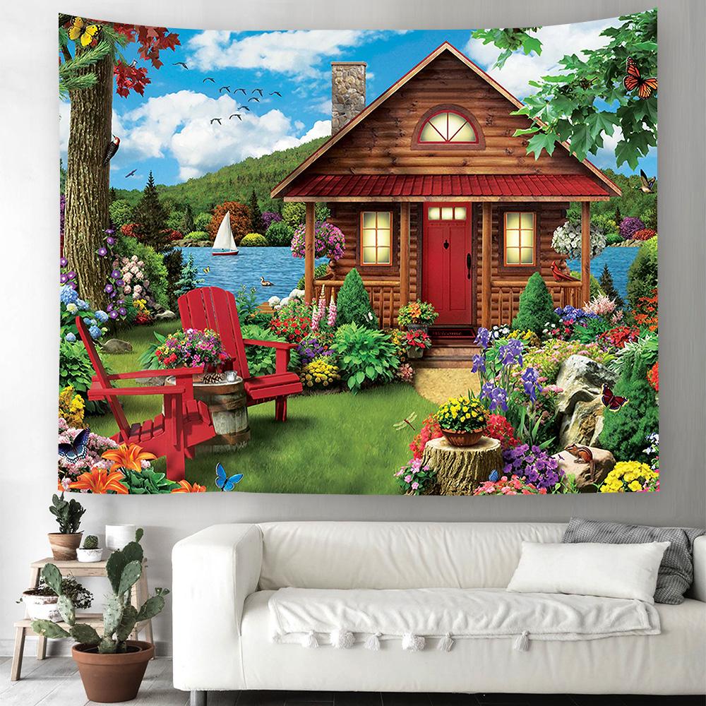 

Гобелен в стиле ретро, ​​декоративный гобелен с природным пейзажем, тема «Страна чудес», подвесные шторы, украшения для спальни, гостиной 100X75CM