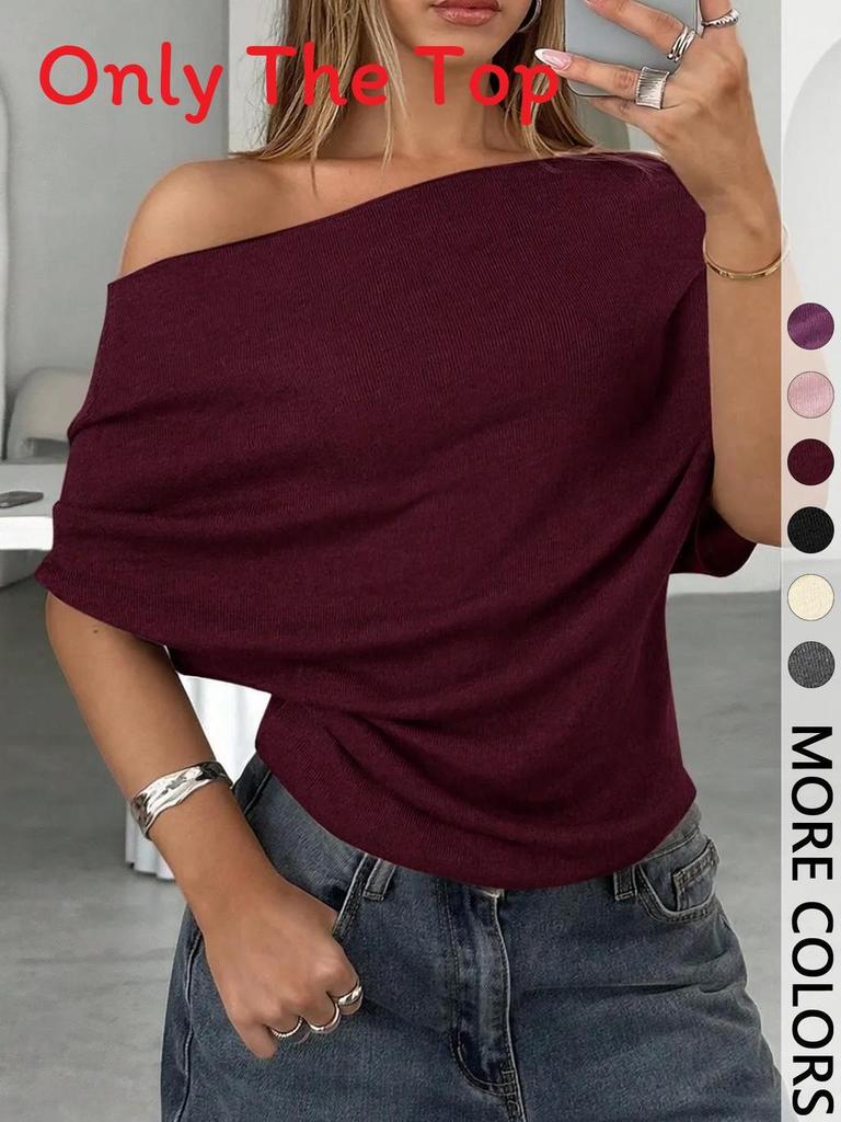 Summer Womens T Shirt With Modale Fabric Short Sleeve One Shoulder Casual Style For Daily Wear