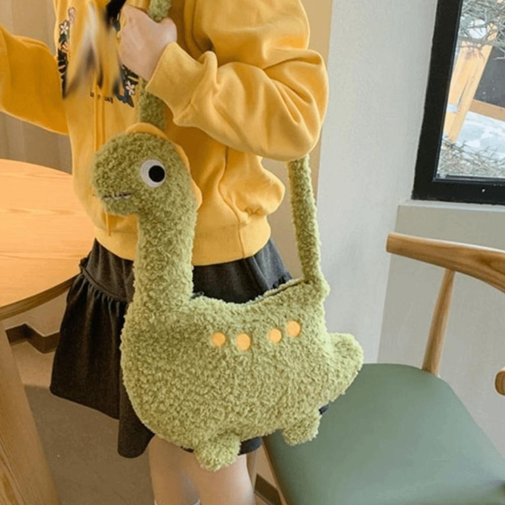 Zipper Long Neck Dinosaur Bag Plush Shoulder Bags Portable Cartoon Crossbody Bag  Streetwear