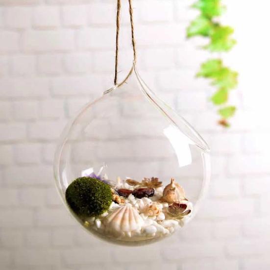 Hanging Glass Propagation Station Clear Terrarium Planter for Flowers Air Hydroponic Plants Small Indoor Flower Vase for Home Room Window Office Decor