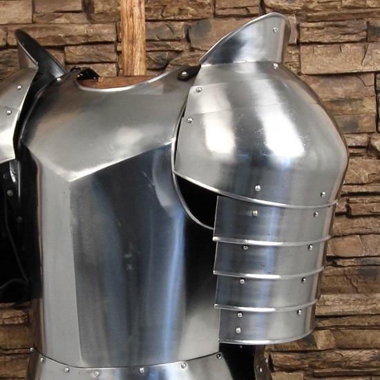 Medieval Hand Forged Knightly Armor Set - Functional Historical Replica 18 Gauge Polished Steel HEMA LARP Cuirass Paldron Set