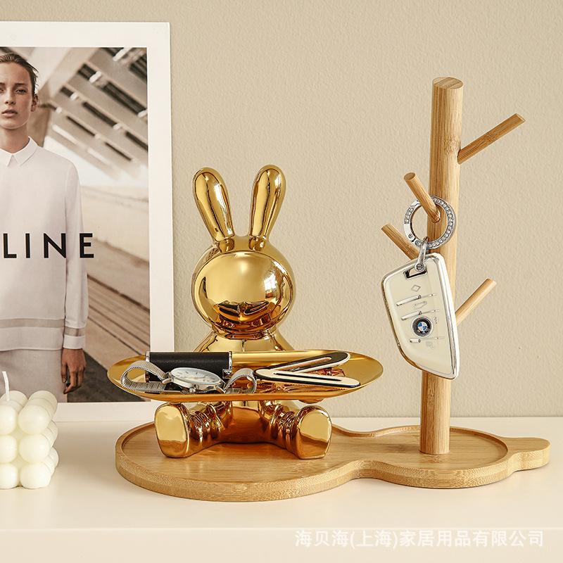 Skulptur Keramik Bunte Beschichtung Hase Aufbewahrungsbox Zuhause Wohnzimmer Aufbewahrungstablett Dekorative Statue Häschen Ornament