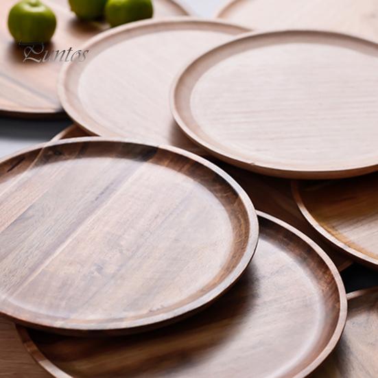 Wooden Cake Platter & Fruit Tray Circular Decorative Coffee Table Tray with Raised Edges Kitchen Serving Platter for Parties