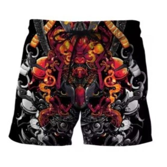 Ghost Japanese Samurai Mask Warrior Muay Thai Boxing Kickboxing Shorts 3D Print Training Unisex Men Women Fitness Gym Sport Workout Casual Streetwear