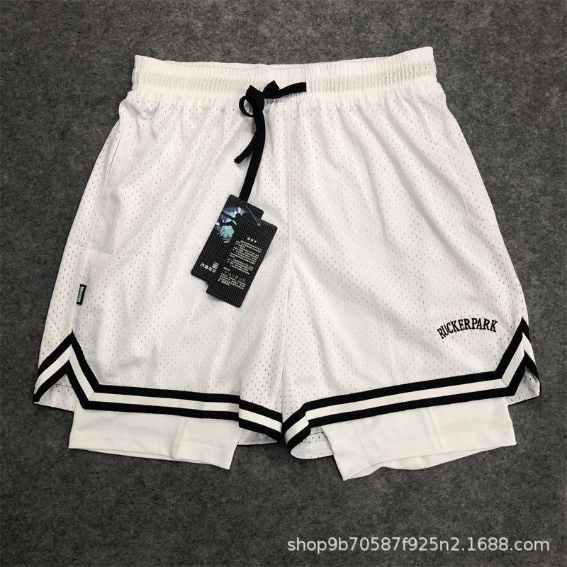 Basketballshorts im amerikanischen Stil mit doppelter Lage - Über dem Knie, blickdicht, zweiteiliger Look, ideal für Training, Laufen und Fitness