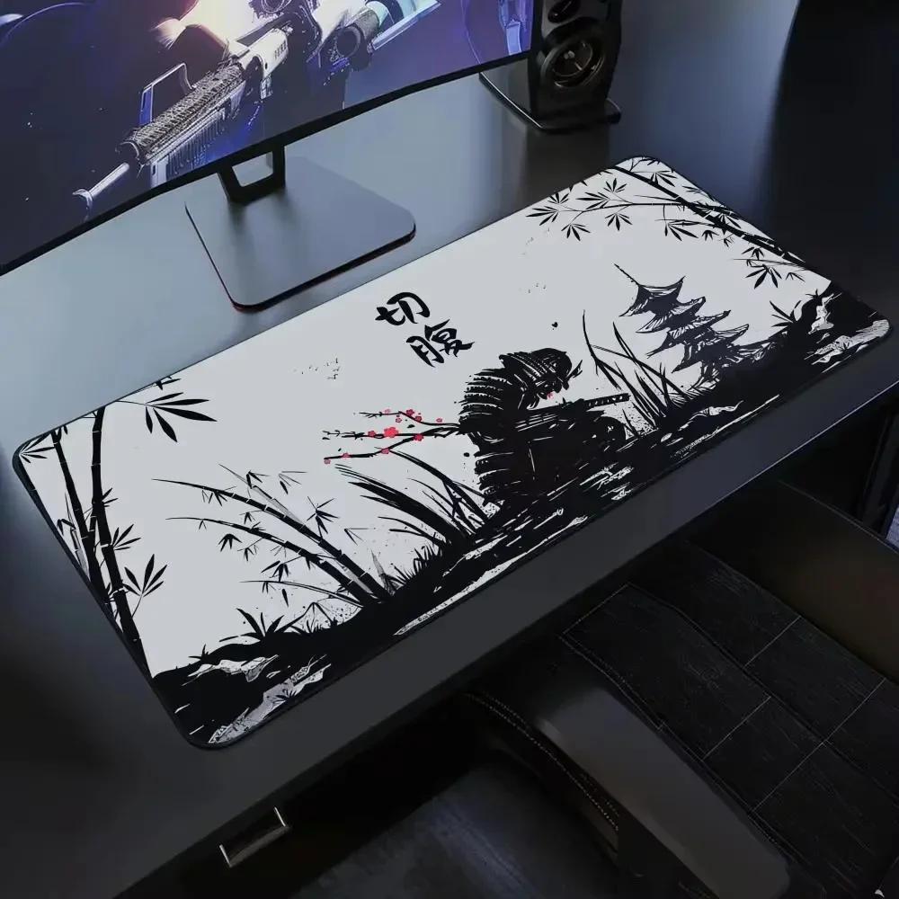 Tappetino per mouse Samurai XXL Bianco e Nero Tappetino per tastiera da gioco grande Tappetino esteso per scrivania Oni Samurai Ghost of Tsushima Mous