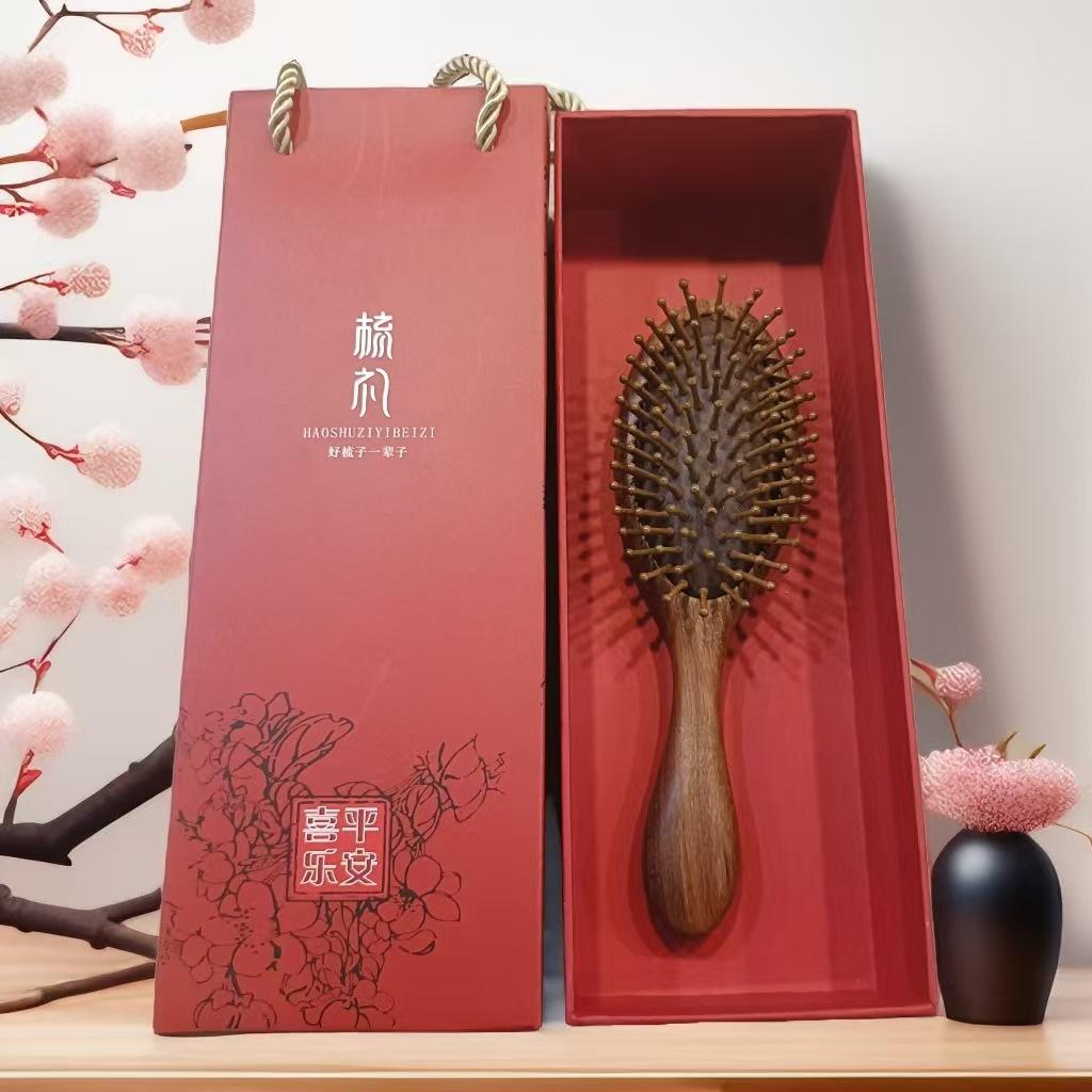 Golden Sandalwood Air Cushion Comb Hair Meridian Massage Comb Solid Wood Airbag Comb Compact Air Cushion Wooden Comb Gift Box коричневый