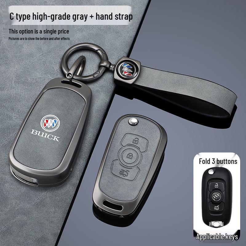 Premium Genuine Leather Key Cover with Zinc Alloy Buckle for 2016-2017 Buick Verano GS