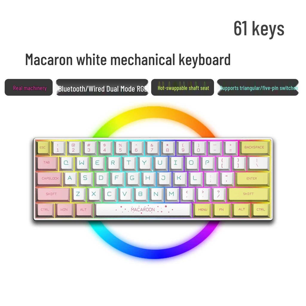 Dual-Mode 61-Key Wireless/Wired Mechanical Keyboard - Compact, Portable, Silent Gaming/Office Design for Girls