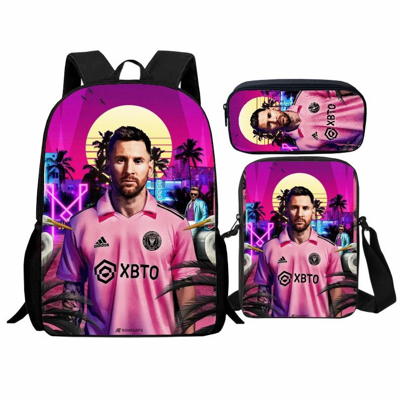 Printed Football Star Student Schoolbag Three-piece Set, Casual Cr7 Backpack, Messenger Bag, Pencil Bag, Men and Women