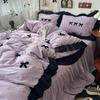 Black Bow Cotton Bedding Set, Princess Style Cute Girl Skin Friendly Soft Duvet Cover, Bed Sheet or Bed Skirt Pillowcase