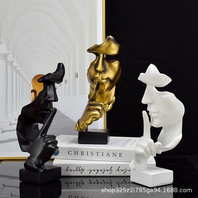 Denker Statue Skulptur Schweigen ist Gold Figuren Harz Retro Heimdeko Für Büro Arbeitszimmer Wohnzimmer Abstraktes Gesicht Ornamente