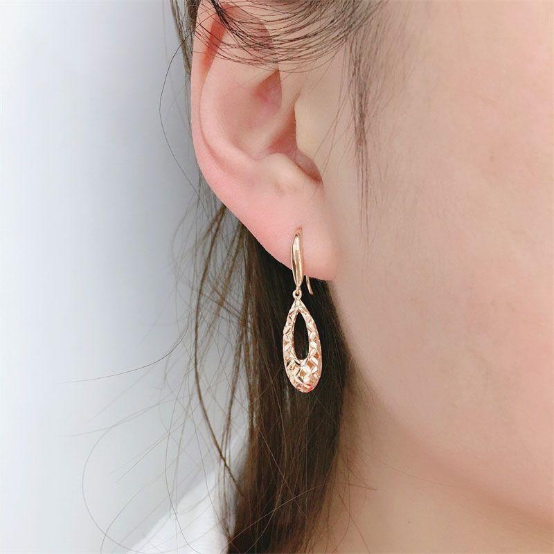 Exquisite Russian Purple Gold Car Flower Water Drop-Shaped Ear Hook Light Luxury Rose Gold Hollow Rhombus Earrings Jewelry Women