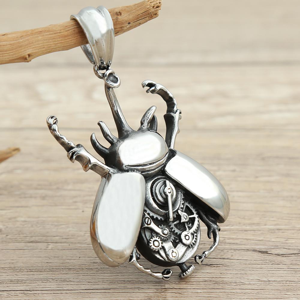 Vintage Steampunk Mechanical Gear Beetle Pendant For Men 316L Stainless Steel  Biker Heavy Metal Jewelry Gifts