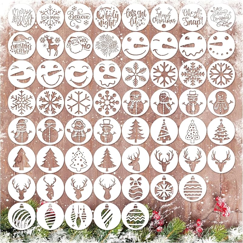 60pcs Christmas Stencils for Painting on Wood 3 Inch Small Nativity Ornament Reusable Holiday Xmas Drawing Stencil Templates for Wood DIY Crafts Card