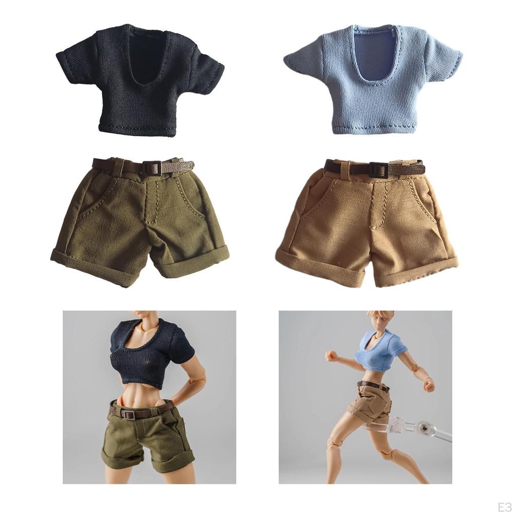 1/12 Action Figure Outfit with Belt, T Shirt and Shorts for 6 Inch Dolls