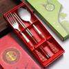 3pcs/set Blue and White Porcelain Pattern Portable Tableware Set Chinese Style Cutlery Set Gift