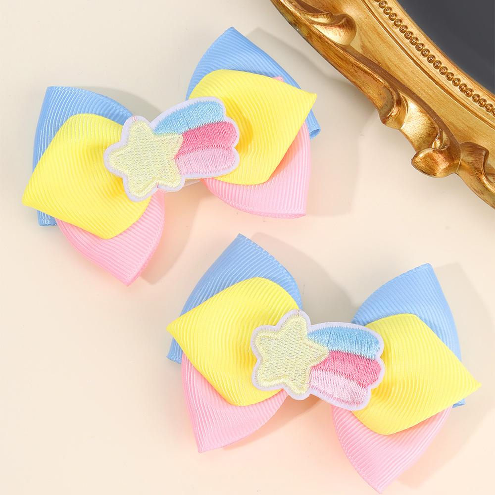 2Pcs Rainbow Bow Hair Clip Sweet Cute Colorful Hairpins Barrette For Girl Children Back To School Headwear Headdress Accessories