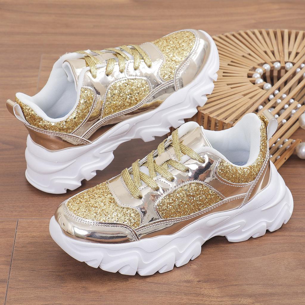 New comfortable sports casual high heel platform sequined dad shoes breathable