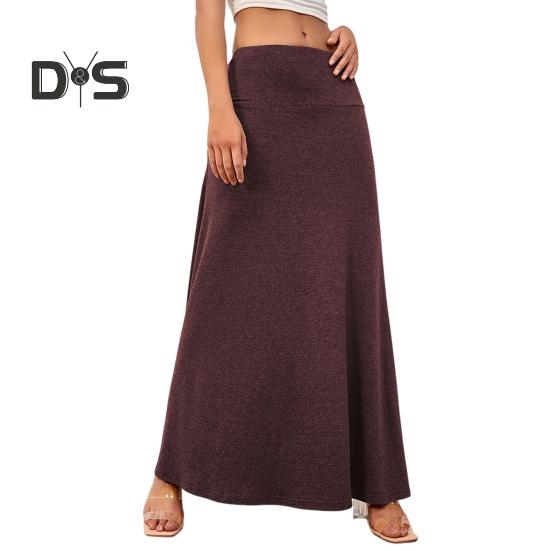 

Женская макси-юбка с эластичной завышенной талией, длинная юбка А-силуэта, однотонный дизайн, повседневная трикотажная юбка, весна-осень, повседневная одежда XXL